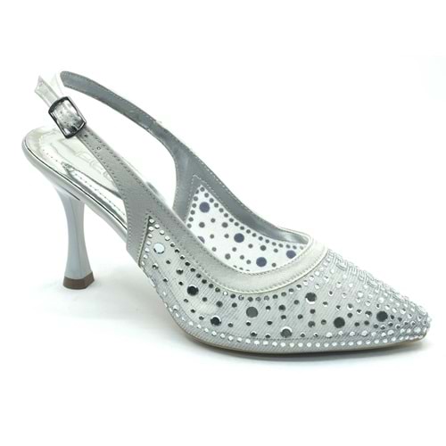 Feles Arkası Açık Şeffaf Taş Detaylı Sindirella Kadın Topuklu Ayakkabı