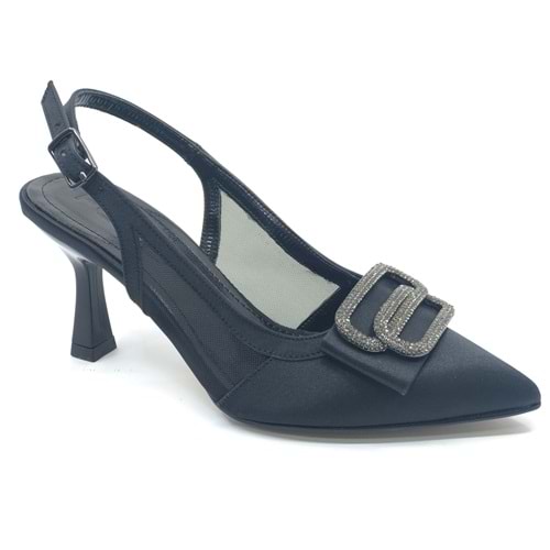 Feles Arkası Açık Yanı Şeffaf Taş Detaylı Kadın Topuklu Ayakkabı