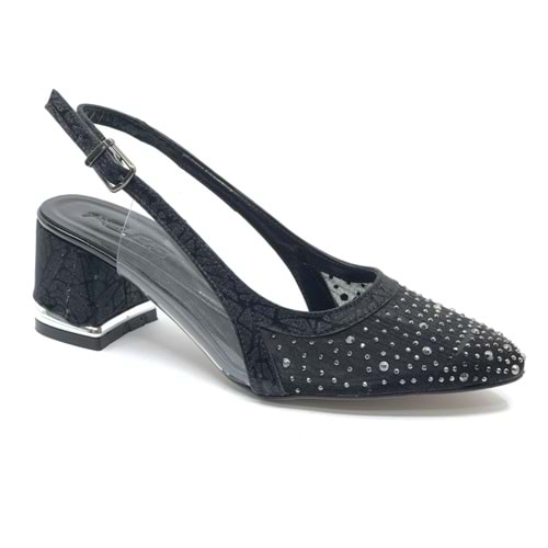 Feles Arkası Açık Şeffaf Taş Detaylı Sindirella Kadın Kısa Topuklu Ayakkabı