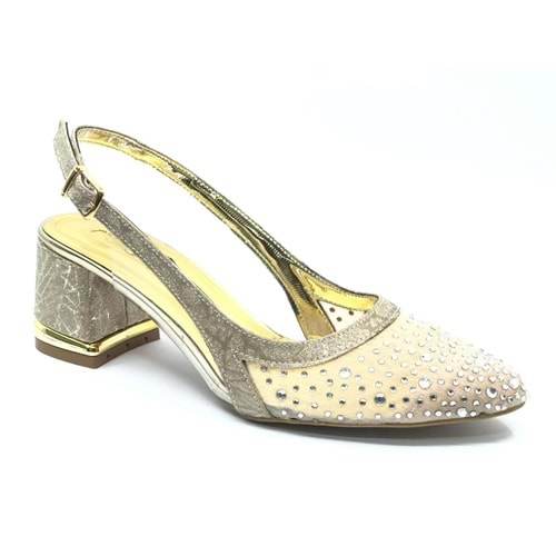 Feles Arkası Açık Şeffaf Taş Detaylı Sindirella Kadın Kısa Topuklu Ayakkabı