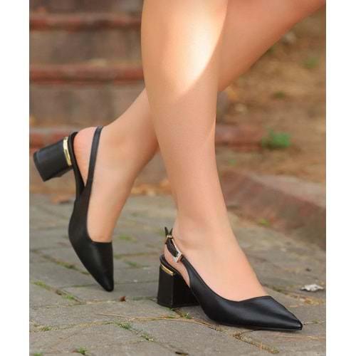 Mehtap Toka Detaylı Topuklu Arkası Açık Klasik Kadın Topuklu Ayakkabı