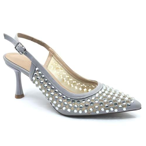 Feles Arkası Açık Zümrüt Taş Detaylı Stiletto Kadın Ayakkabı