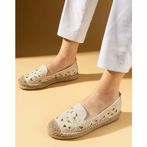 Feles Çiçek Desenli Espadril Kadın Babet Ayakkabı