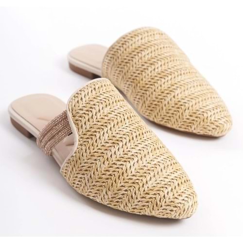 Feles İnce Taban Hasır Detaylı Kadın Terlik