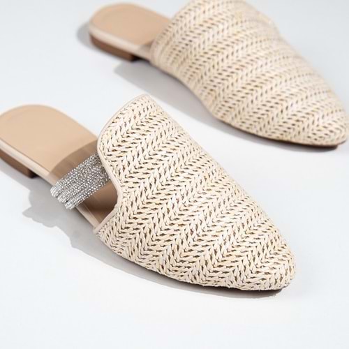 Feles İnce Taban Hasır Detaylı Kadın Terlik