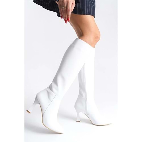 Feles Diz Altı Topuklu Sivri Burun Kadın Çizme