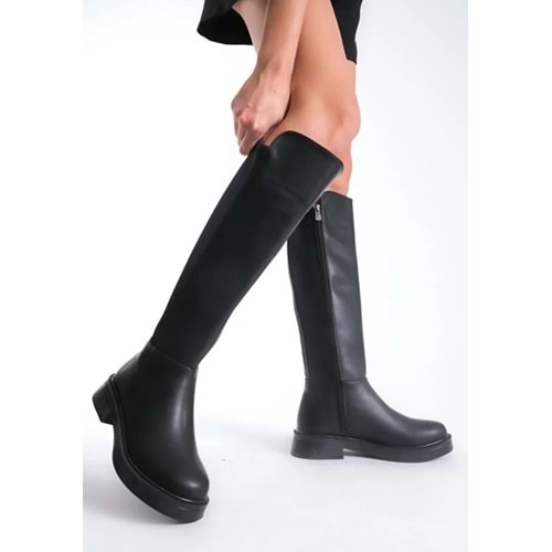 Seribo Binici Düz Taban Arkası Streç Fermuarlı Kadın Çizme