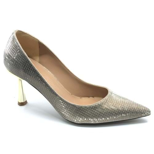 Feles 7 Cm Ayna Topuk Poti Kare Desen Stiletto Kadın Ayakkabı