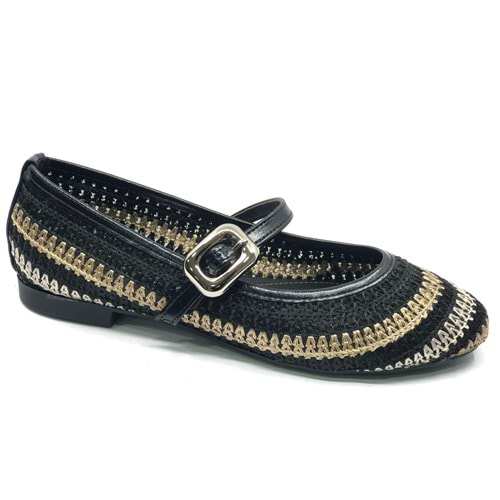 Feles Kemer Toka Hasır Detaylı Kadın Babet Ayakkabı