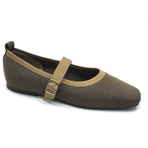 Feles Kemer Toka Triko Küt Burun Kadın Babet Ayakkabı