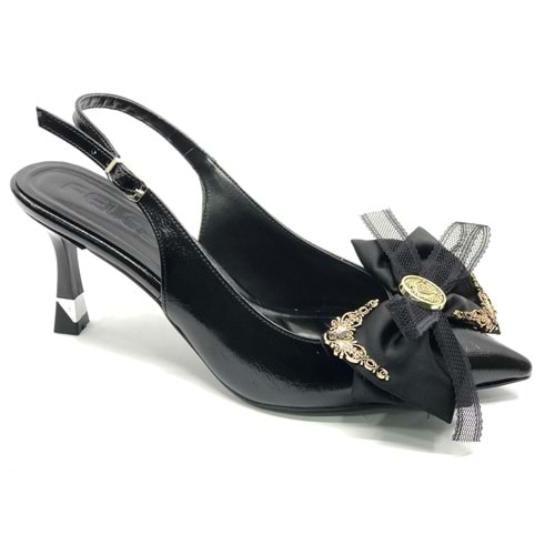 Feles Saten Fiyonk Detaylı Arkası Açık Stiletto Kadın Topuklu Ayakkabı