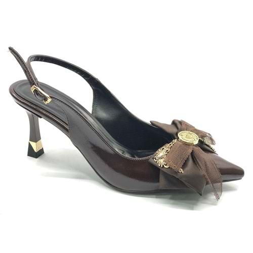 Feles Saten Fiyonk Detaylı Arkası Açık Stiletto Kadın Topuklu Ayakkabı