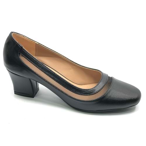 Feles Tül Detaylı Küt Burun Topuklu Kadın Ayakkabı