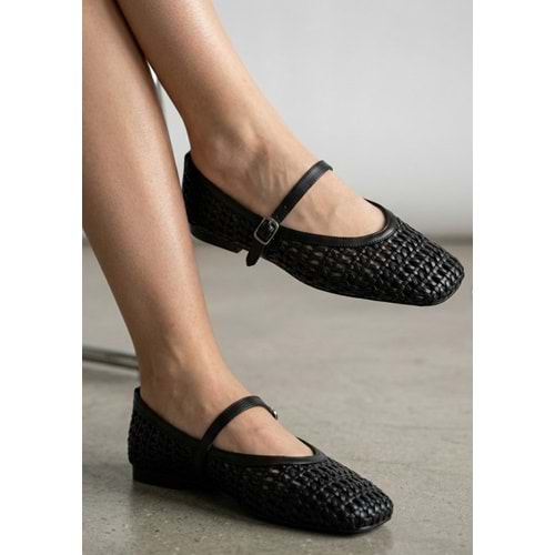 Feles Kemer Örgü Detaylı Kadın Babet Ayakkabı