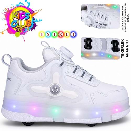 Kocamanlar Kids Club Akıllı Bağcıklı Işıklı Ortopedik Patenli Tekerli Çocuk Spor Ayakkabı