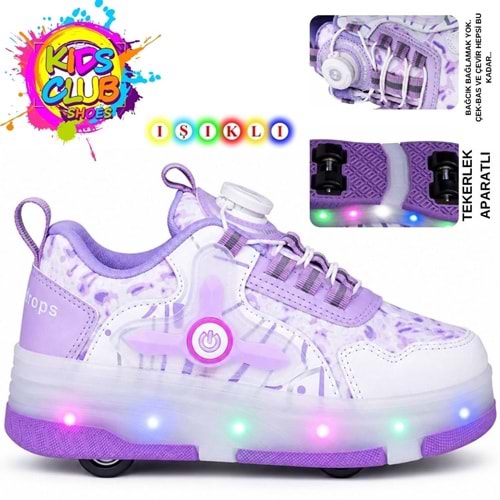 Kocamanlar Kids Club Akıllı Bağcıklı Işıklı Ortopedik Patenli Tekerli Çocuk Spor Ayakkabı