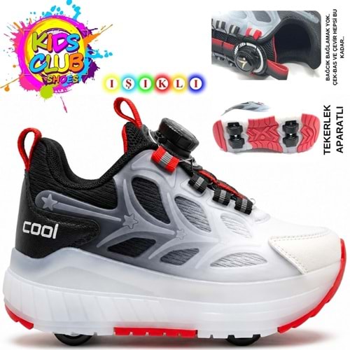 Cool Wheel Akıllı Bağcıklı Işıklı Ortopedik Patenli Çocuk Spor Ayakkabı