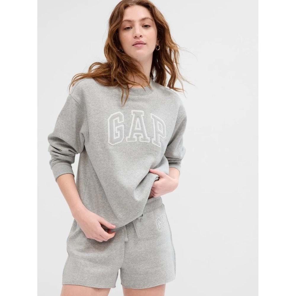 Gap Logo V-Gap Herıtage Crew-554936002 Bisiklet Yaka Fleece Sweatshirt Kadın Sweatshirt