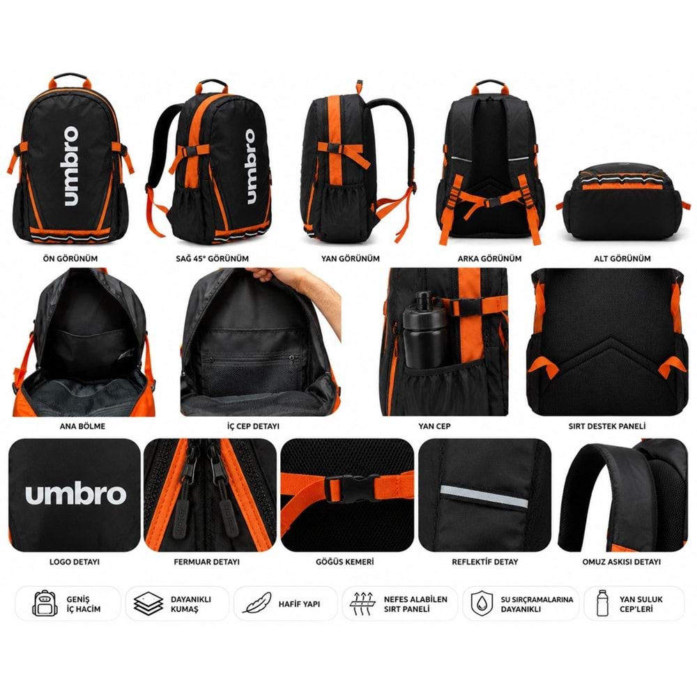 Umbro Motorcu Çantası Reflektörlü Sırt Çantası Okul Çantası Unisex Çanta