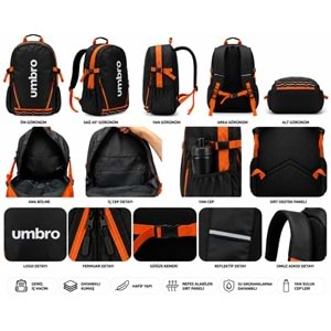 Umbro Motorcu Çantası Reflektörlü Sırt Çantası Okul Çantası Unisex Çanta