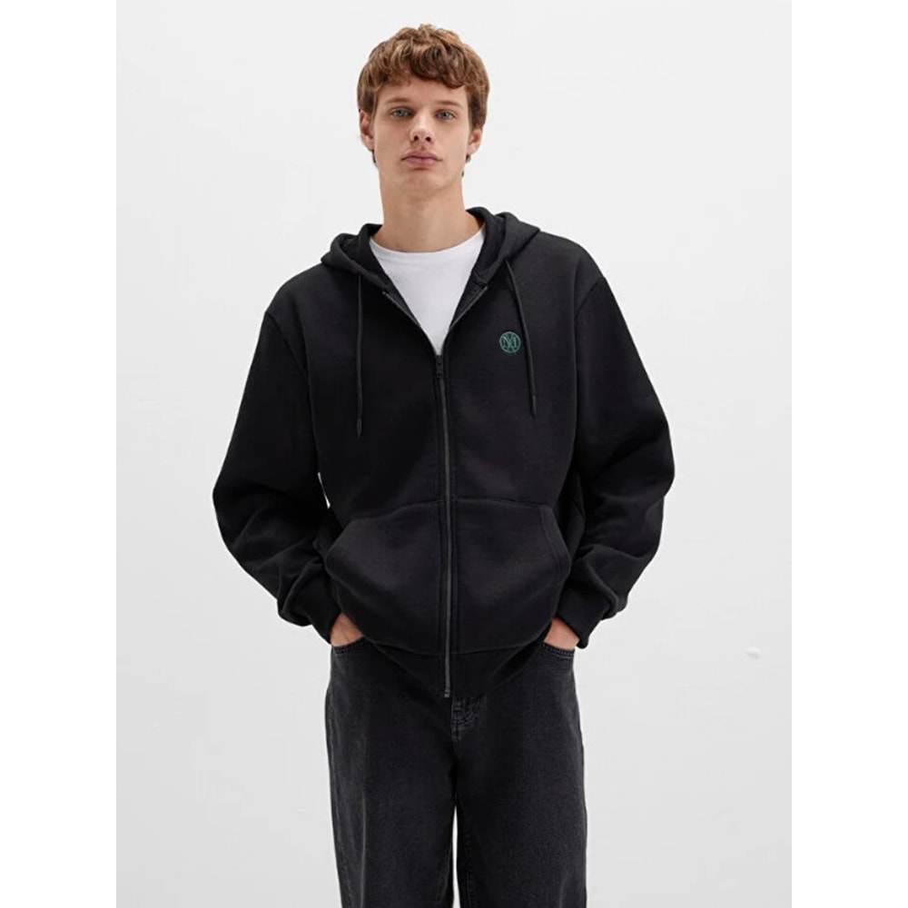 Mavi M066979-900 Mühür Logo Nakışlı Ceket Kapüşonlu Fermuarlı Erkek Sweatshirt