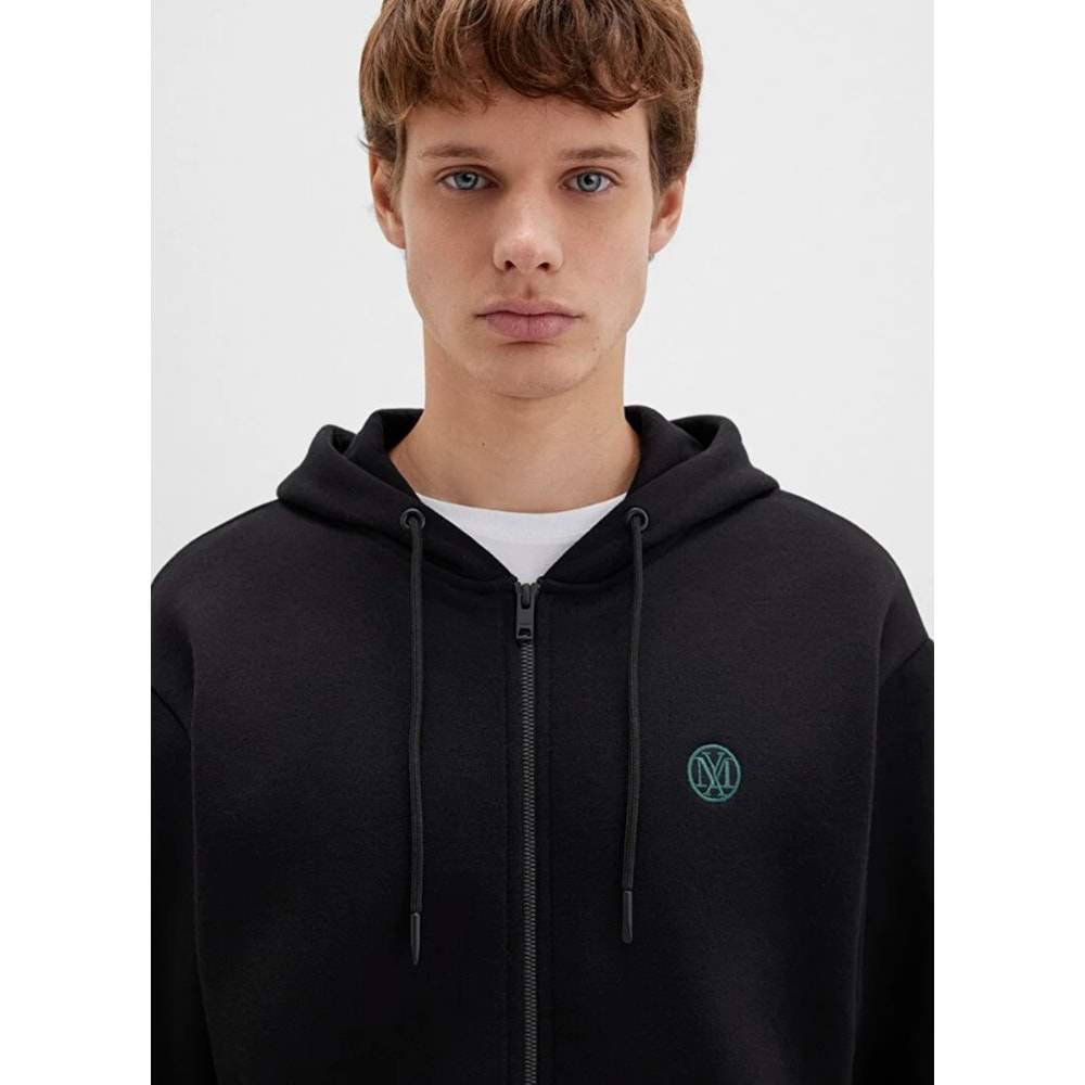 Mavi M066979-900 Mühür Logo Nakışlı Ceket Kapüşonlu Fermuarlı Erkek Sweatshirt
