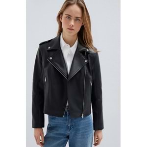 Mavi M1110221-900 Biker Yaka Suni Deri Ceket Kadın Mont