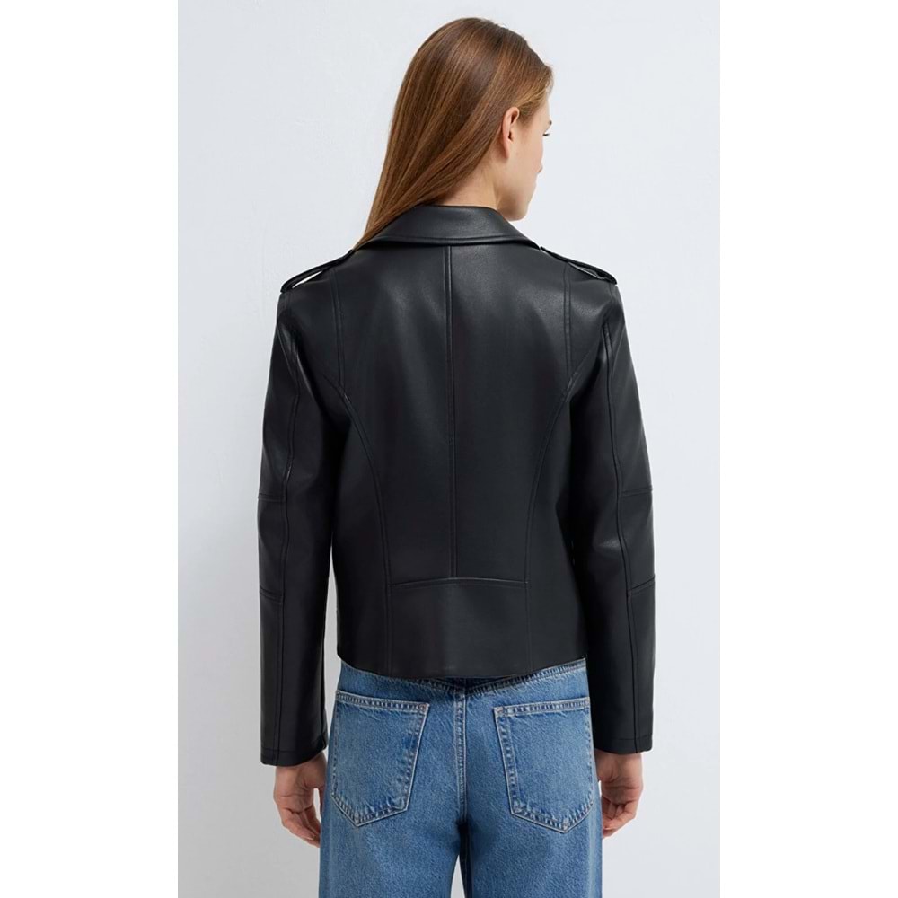 Mavi M1110221-900 Biker Yaka Suni Deri Ceket Kadın Mont