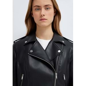 Mavi M1110221-900 Biker Yaka Suni Deri Ceket Kadın Mont
