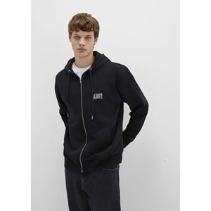 Mavi M0611715-900 Mavi Logo Baskılı Kapüşonlu Fermuarlı Erkek Sweatshirt