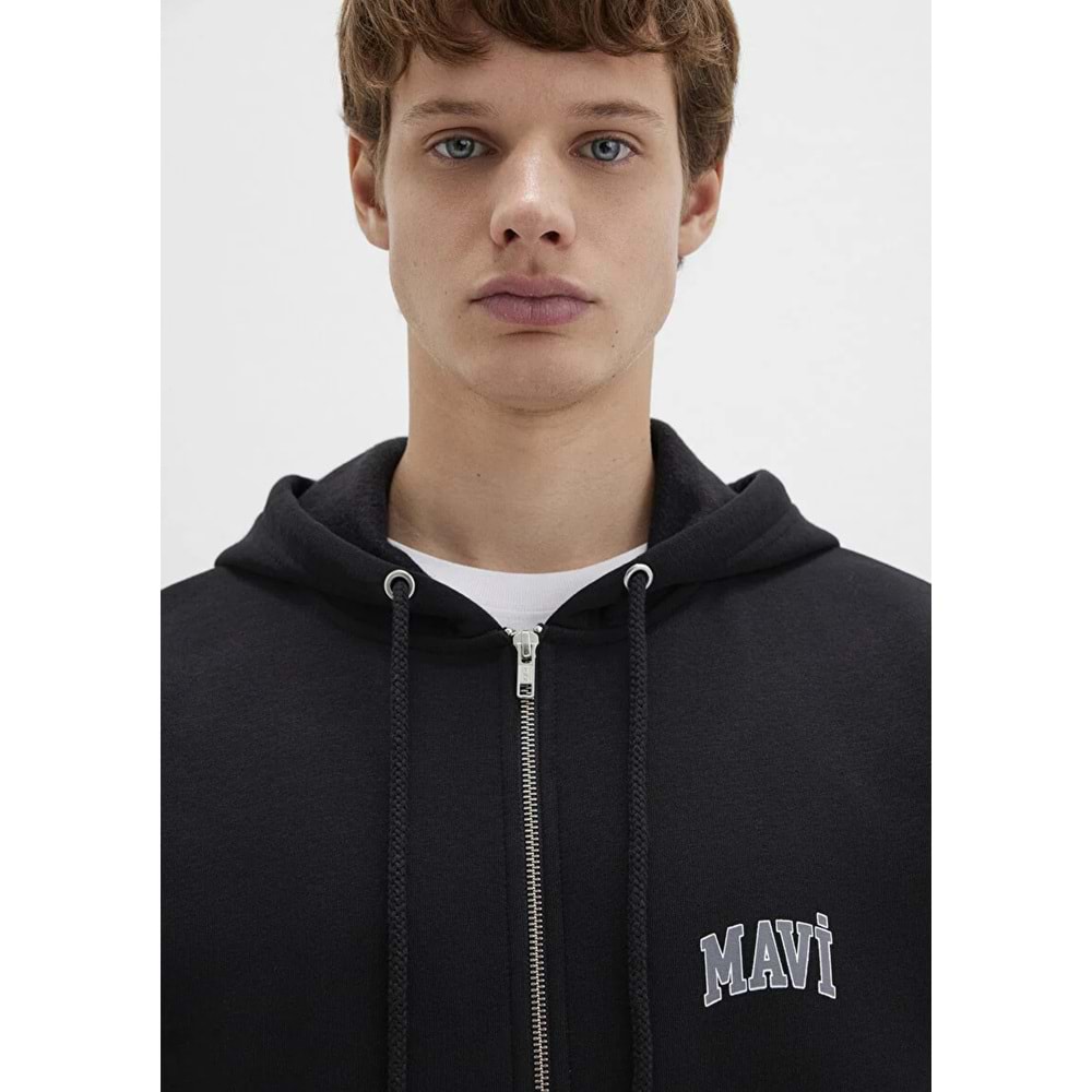 Mavi M0611715-900 Mavi Logo Baskılı Kapüşonlu Fermuarlı Erkek Sweatshirt