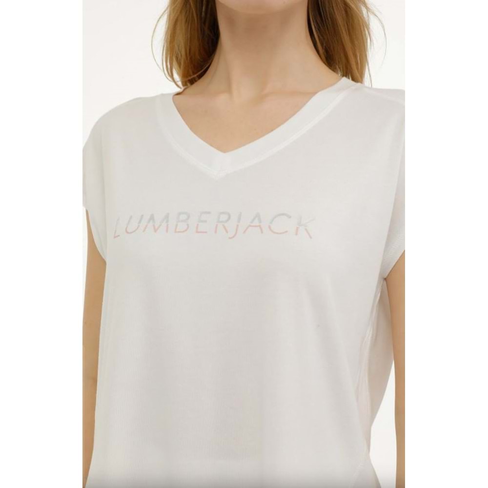 Lumberjack WL LAYA 11SL65 Ekru Kadın Kısa Kol T-Shirt Kadın Tişört