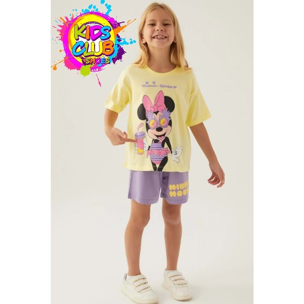 Minnie Mouse Lisanslı D4888 Glasses T-Shirt ve Şort Alt Üst Kız Çocuk Takımı