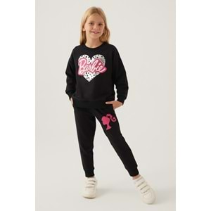 Barbie Lisanslı 1764 Sweatshirt ve Pantolon Alt Üst Kız Çocuk Eşofman Takımı