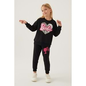 Barbie Lisanslı 1764 Sweatshirt ve Pantolon Alt Üst Kız Çocuk Eşofman Takımı