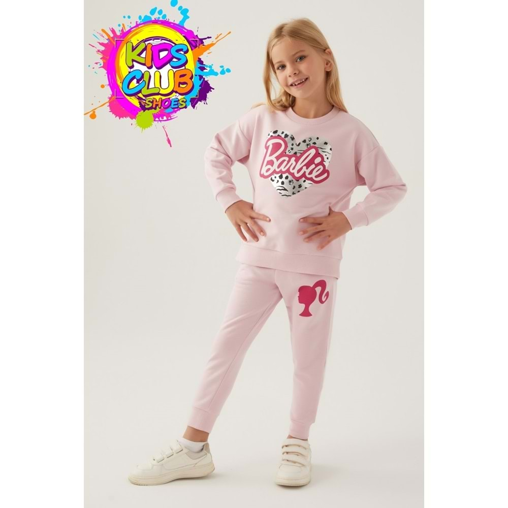 Barbie Lisanslı 1764 Sweatshirt ve Pantolon Alt Üst Kız Çocuk Eşofman Takımı