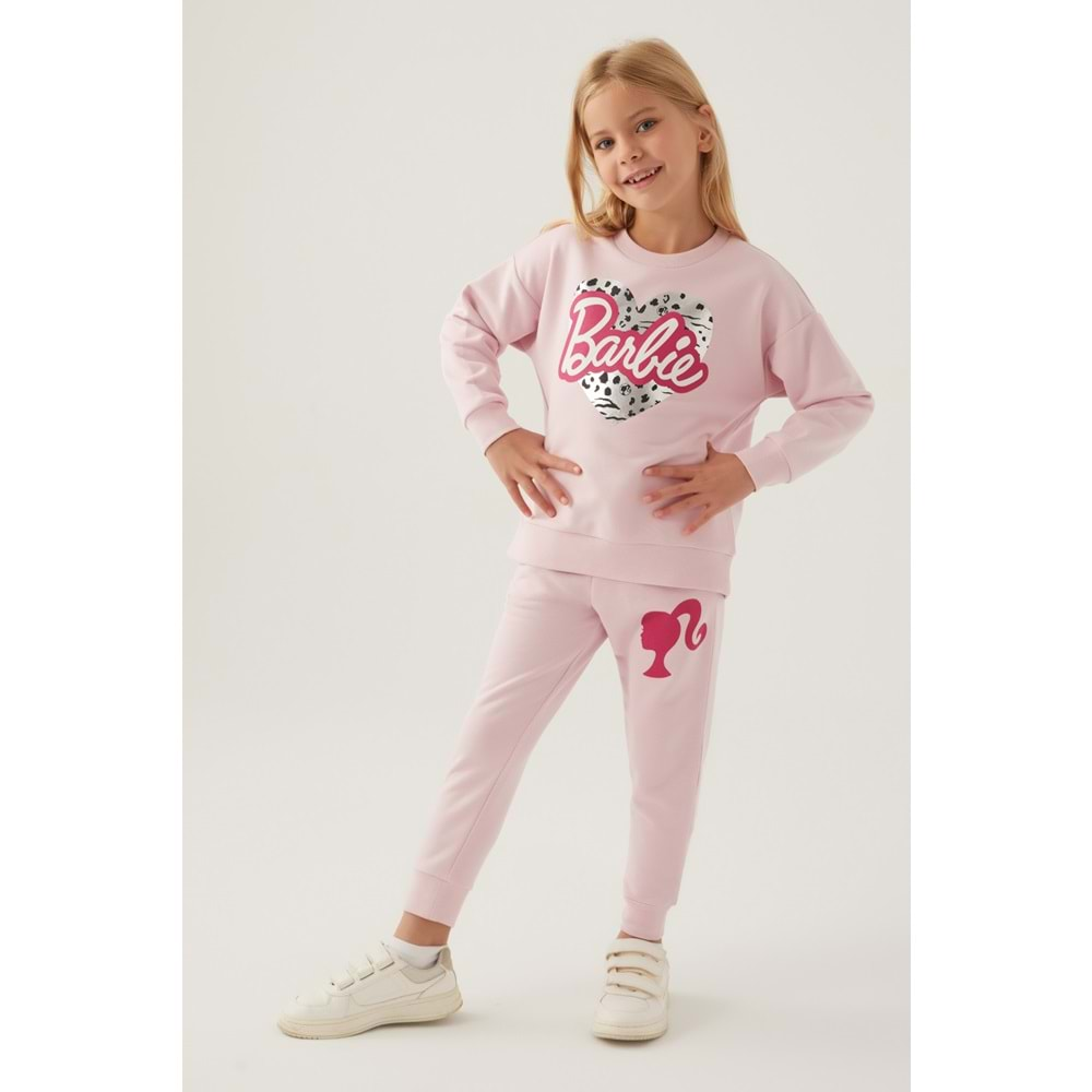 Barbie Lisanslı 1764 Sweatshirt ve Pantolon Alt Üst Kız Çocuk Eşofman Takımı