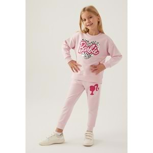 Barbie Lisanslı 1764 Sweatshirt ve Pantolon Alt Üst Kız Çocuk Eşofman Takımı