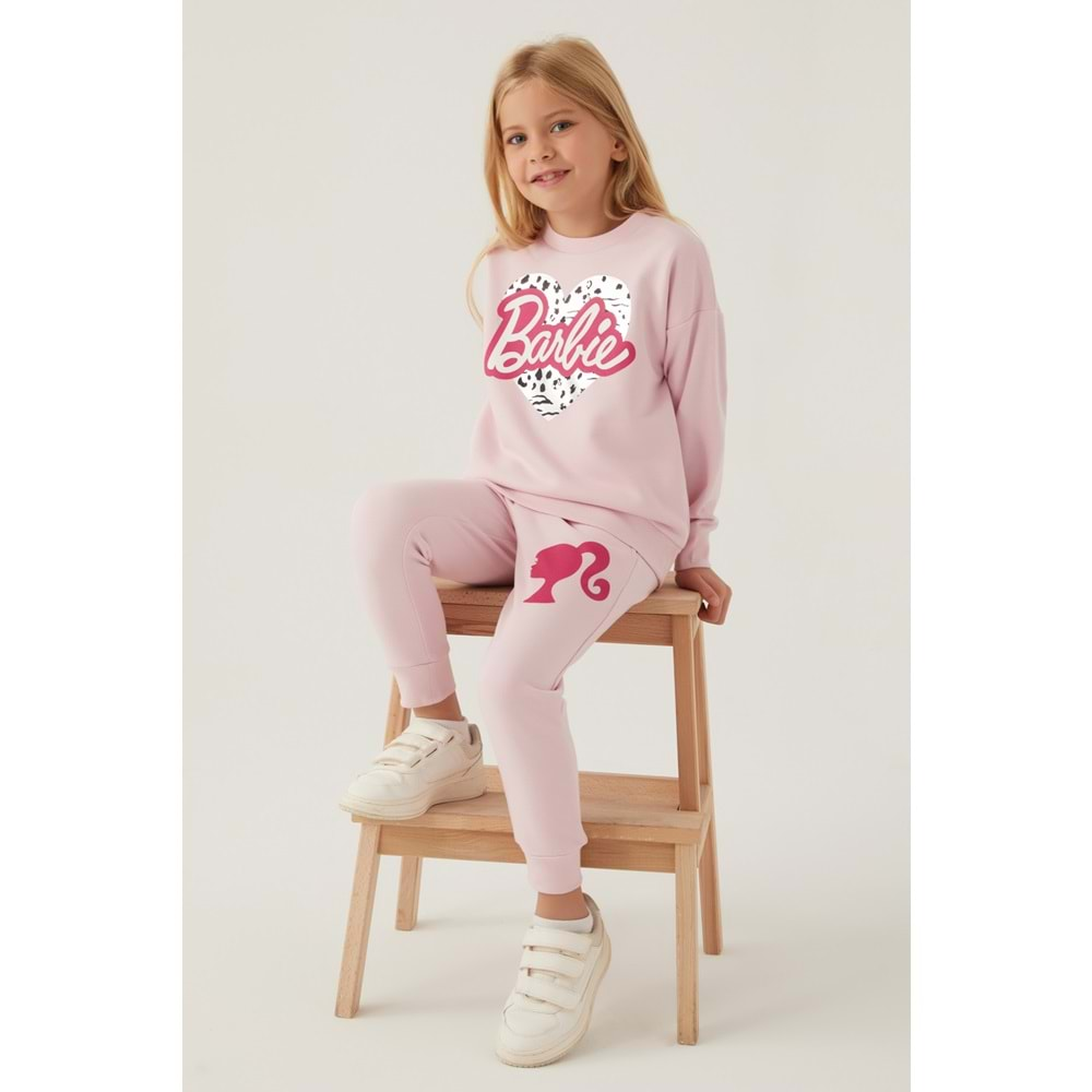 Barbie Lisanslı 1764 Sweatshirt ve Pantolon Alt Üst Kız Çocuk Eşofman Takımı