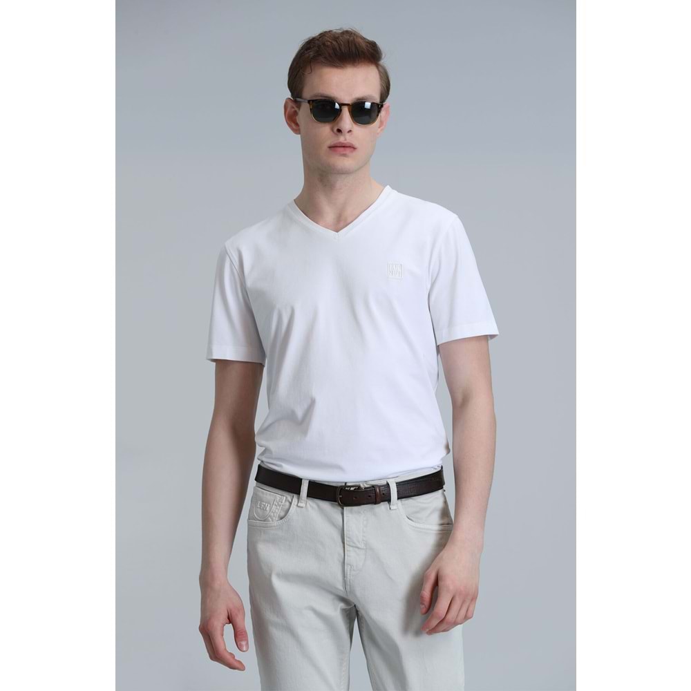Lufian 111020224 Tuna V Yaka Modern Grafik T- Shirt Erkek Tişort