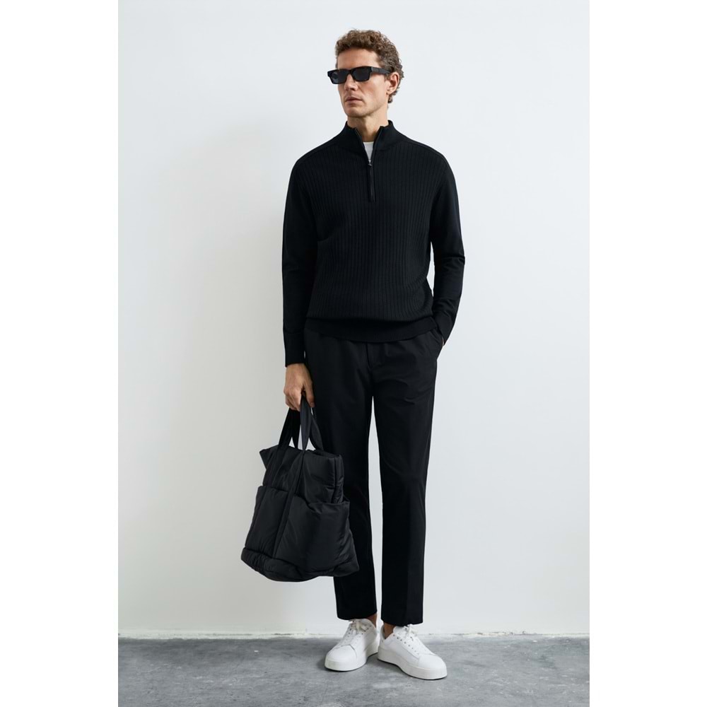 Lufian 112090189 Asher Fermuarlı Dik Yaka Triko Kazak Yarım Fermuarlı Erkek Sweatshirt