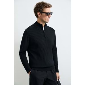 Lufian 112090189 Asher Fermuarlı Dik Yaka Triko Kazak Yarım Fermuarlı Erkek Sweatshirt