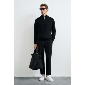 Lufian 112090189 Asher Fermuarlı Dik Yaka Triko Kazak Yarım Fermuarlı Erkek Sweatshirt