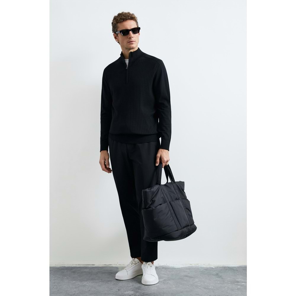 Lufian 112090189 Asher Fermuarlı Dik Yaka Triko Kazak Yarım Fermuarlı Erkek Sweatshirt