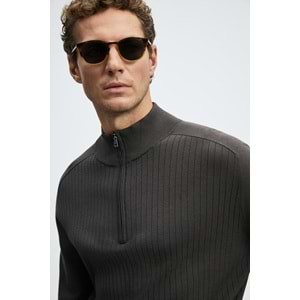 Lufian 112090189 Asher Fermuarlı Dik Yaka Triko Kazak Yarım Fermuarlı Erkek Sweatshirt