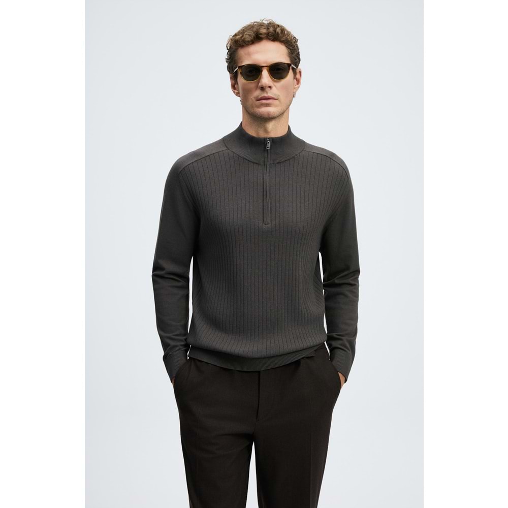 Lufian 112090189 Asher Fermuarlı Dik Yaka Triko Kazak Yarım Fermuarlı Erkek Sweatshirt