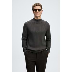Lufian 112090189 Asher Fermuarlı Dik Yaka Triko Kazak Yarım Fermuarlı Erkek Sweatshirt