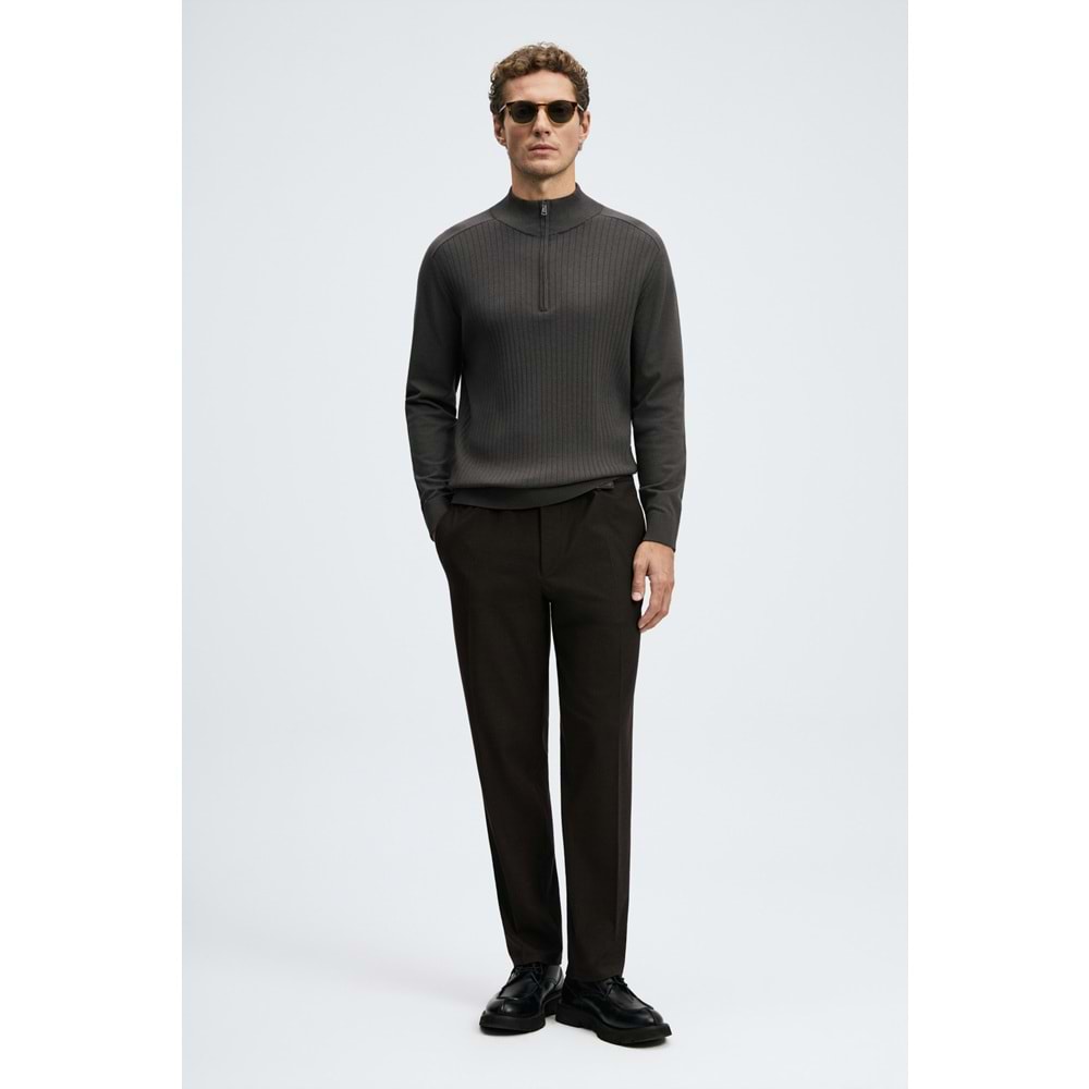 Lufian 112090189 Asher Fermuarlı Dik Yaka Triko Kazak Yarım Fermuarlı Erkek Sweatshirt