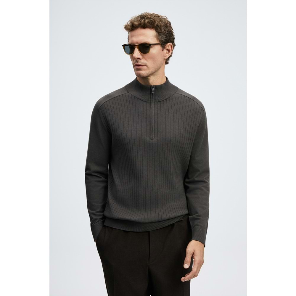 Lufian 112090189 Asher Fermuarlı Dik Yaka Triko Kazak Yarım Fermuarlı Erkek Sweatshirt