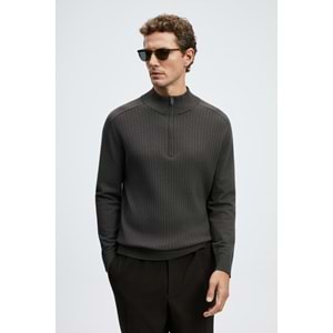 Lufian 112090189 Asher Fermuarlı Dik Yaka Triko Kazak Yarım Fermuarlı Erkek Sweatshirt